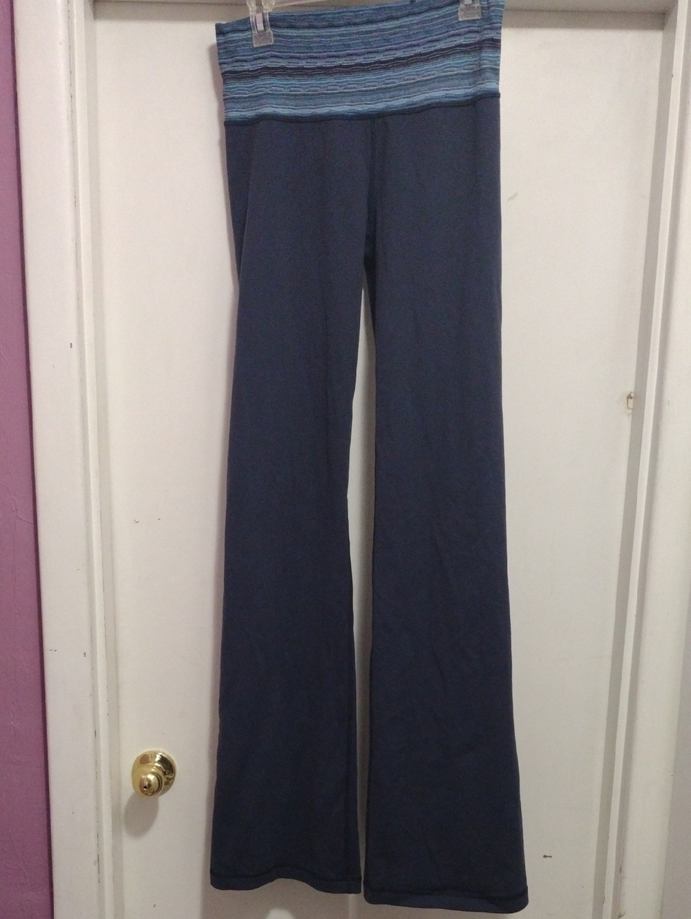 lululemon athletica Navy Boot-Cut Yoga Pants with Striped Waistband